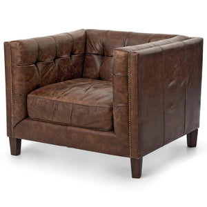 Christopher Rustic Lodge Tufted Straight Back Brown Leather Club Arm Chair