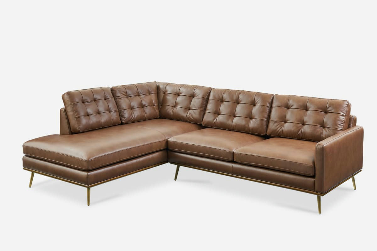 Isaac Leather Bumper Chaise Sectional Sofa