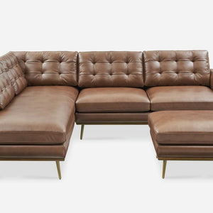 Isaac Leather Bumper Chaise Sectional Sofa with Ottoman